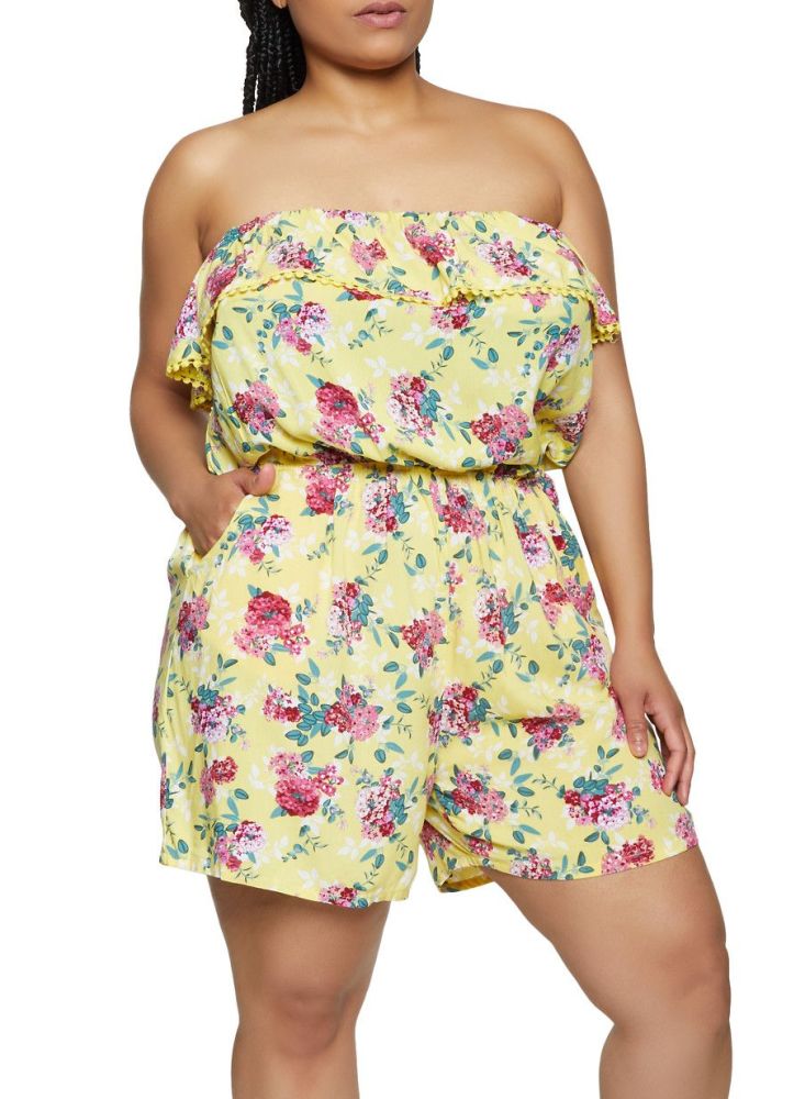 Floral Printed Tube Top Romper Size: 2XL