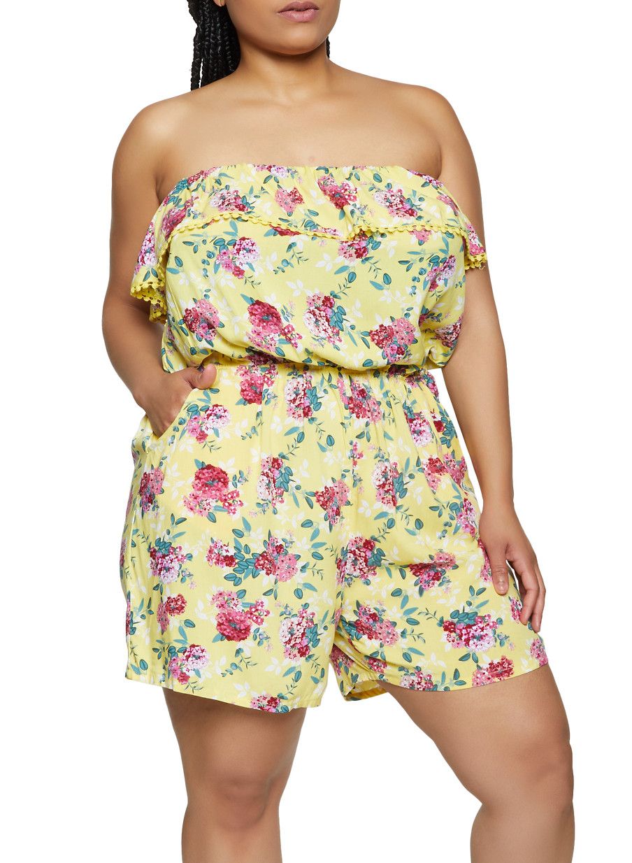 Floral Printed Tube Top Romper|Size: 2XL