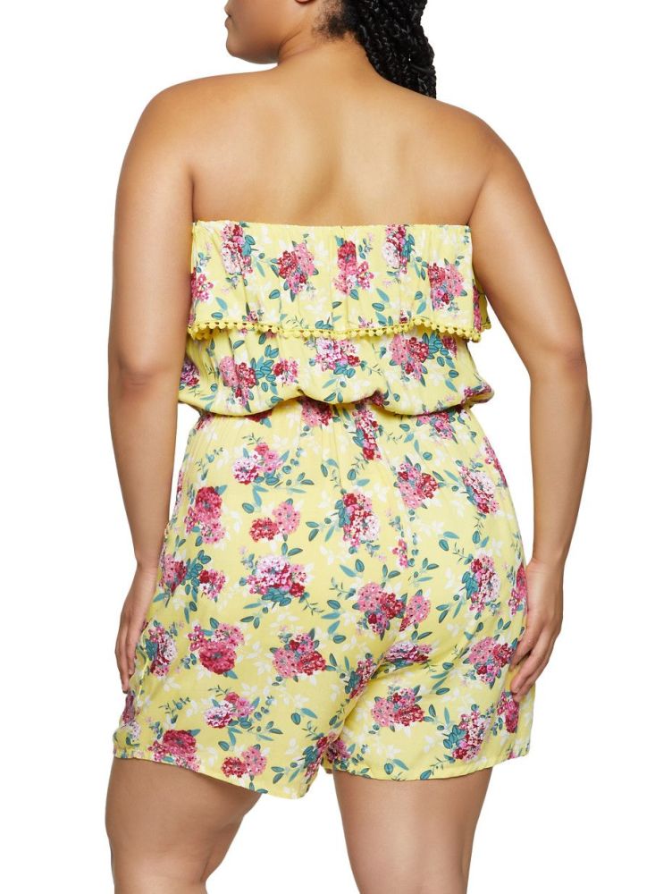 Floral Printed Tube Top Romper Size: 2XL