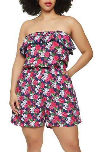 Floral Printed Tube Top Romper|Size: 2XL