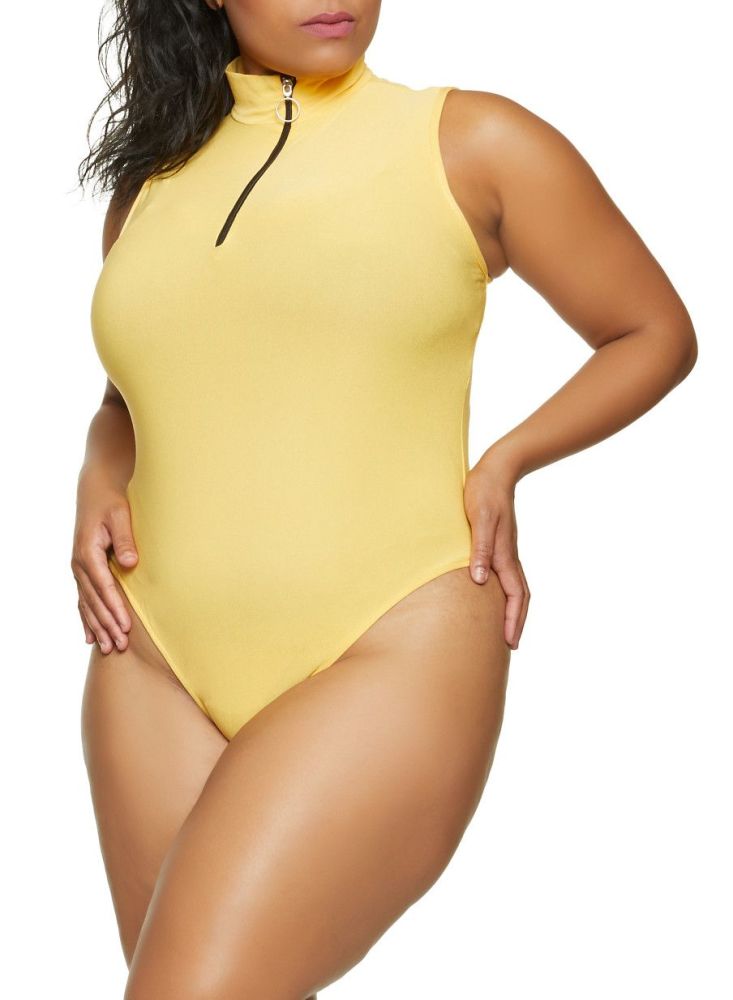 Yellow Zip Up Neck Bodysuit Size: 3XL