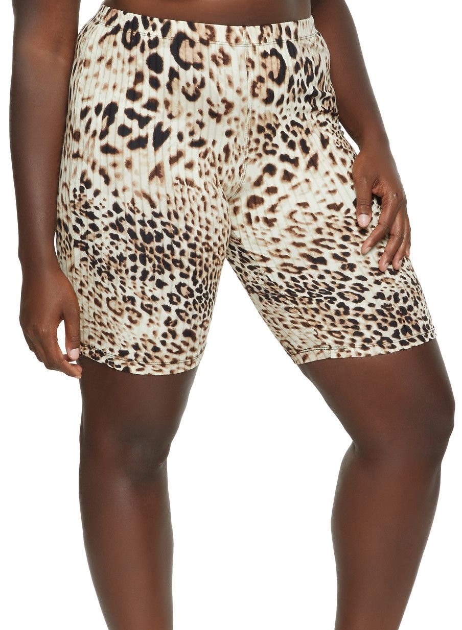 Printed Ribbed Knit Biker Shorts|Size: 2XL