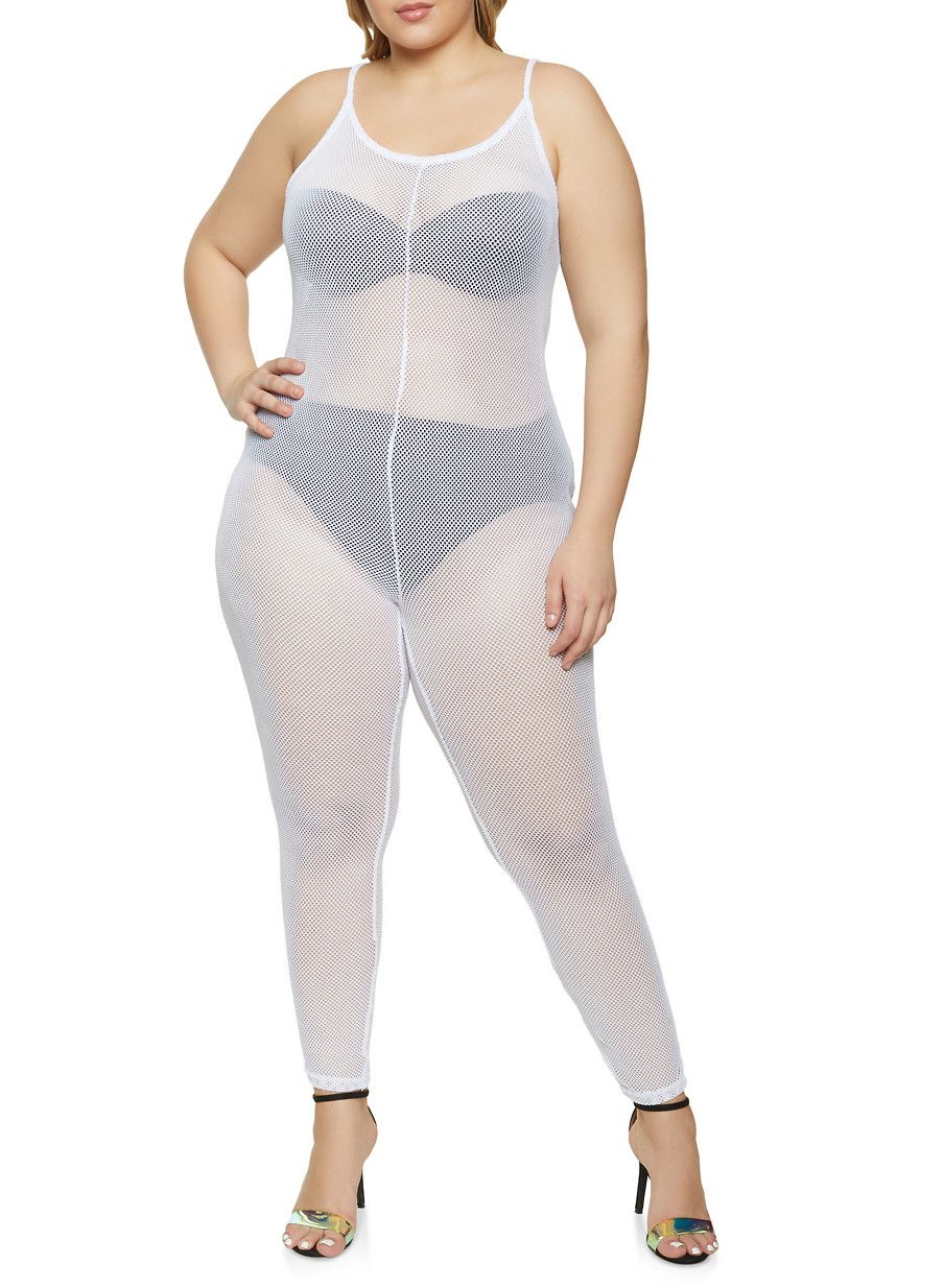 White Cami  Fishnet Jumpsuit|Size: 1XL