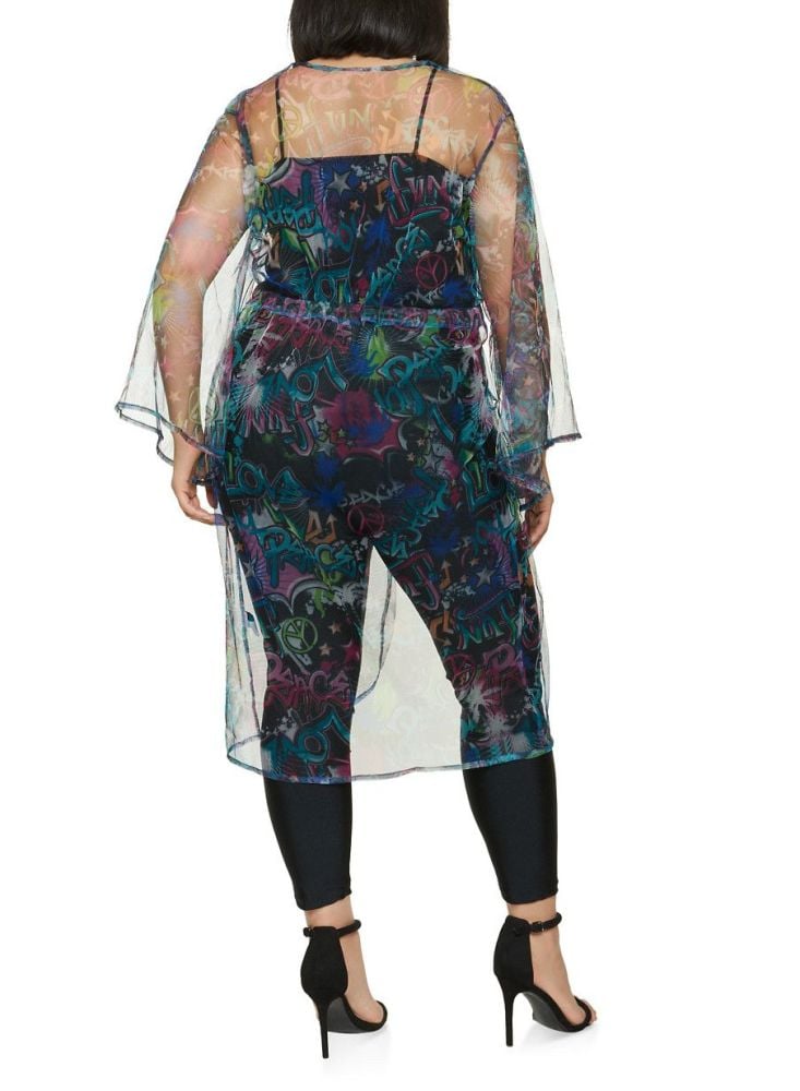 Black Mesh Duster/Cover-Up  Graffiti Print Size: 1XL