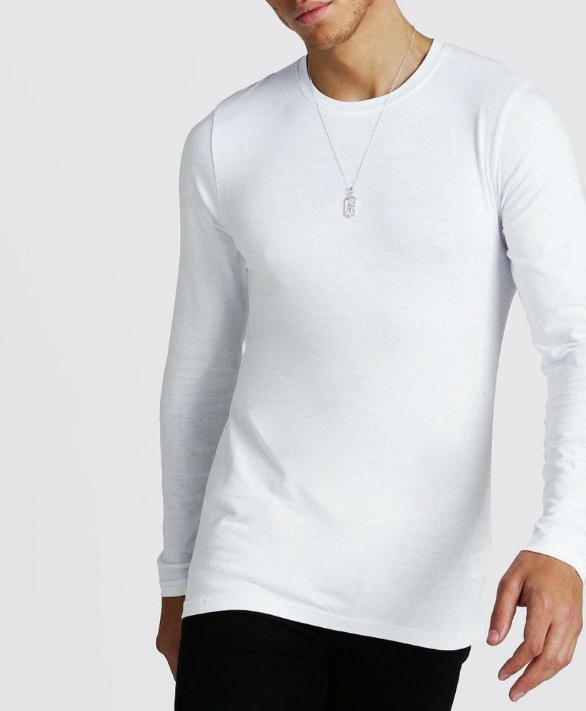 Henley White Long Sleeve Crew Neck T-Shirt|Size: S