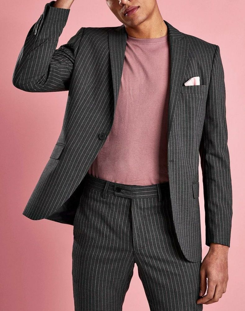 Stripe Skinny Fit Suit Blazer|Size: L