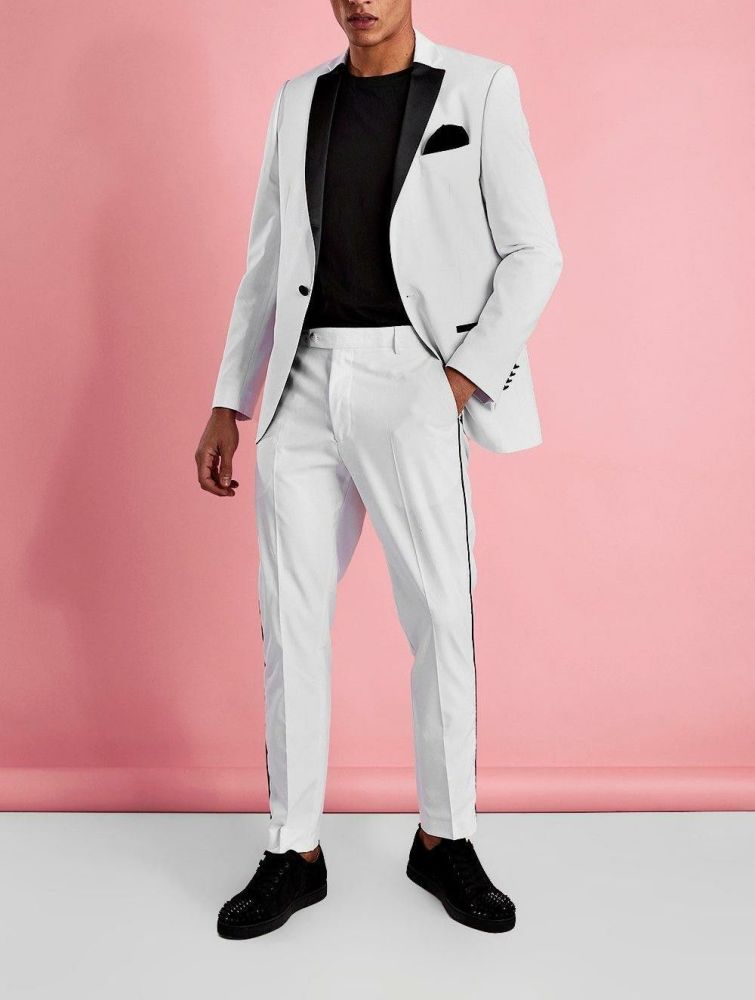 White Skinny Tuxedo Suit Blazer|Size: 42
