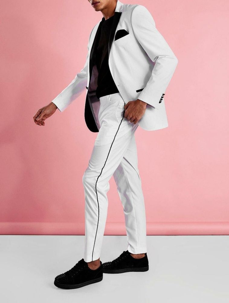 White Skinny Tuxedo Suit Blazer|Size: 1XL