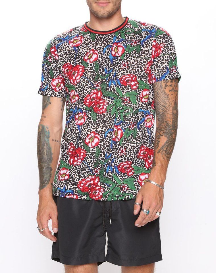 Crewneck Printed Short Sleeve T-Shirt|Size: M