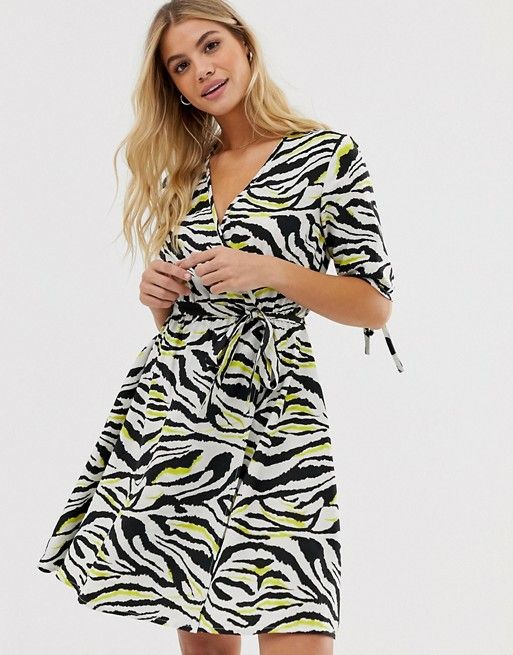 A058|Zebra Print Wrap Mini Dress Size: (S)