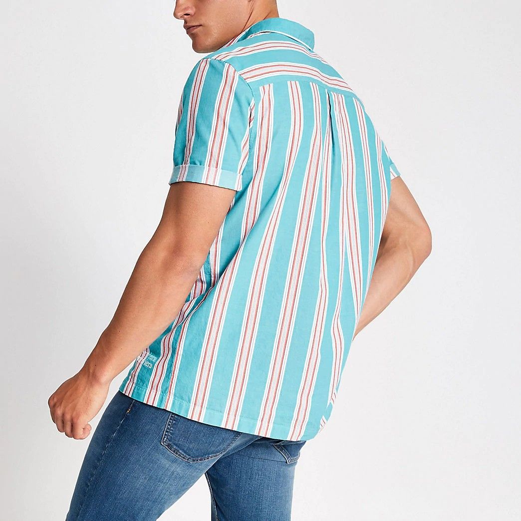 Blue Stripe Short Sleeve Regular Fit Shirt|Size: S