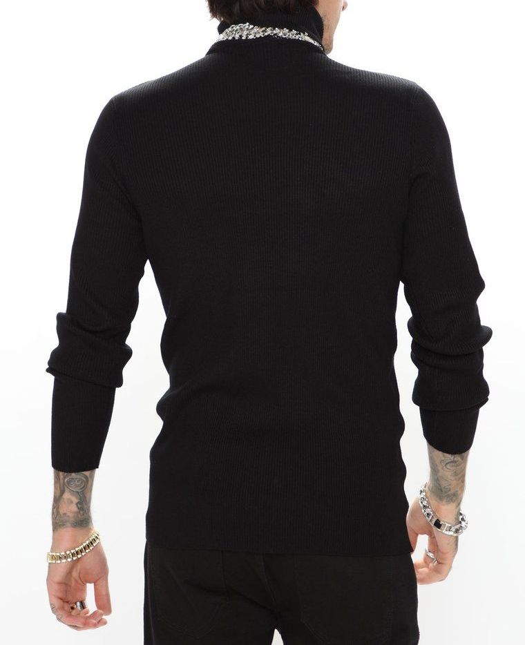 Black Ribbed Long Sleeve Turtleneck Shirt|Size: M