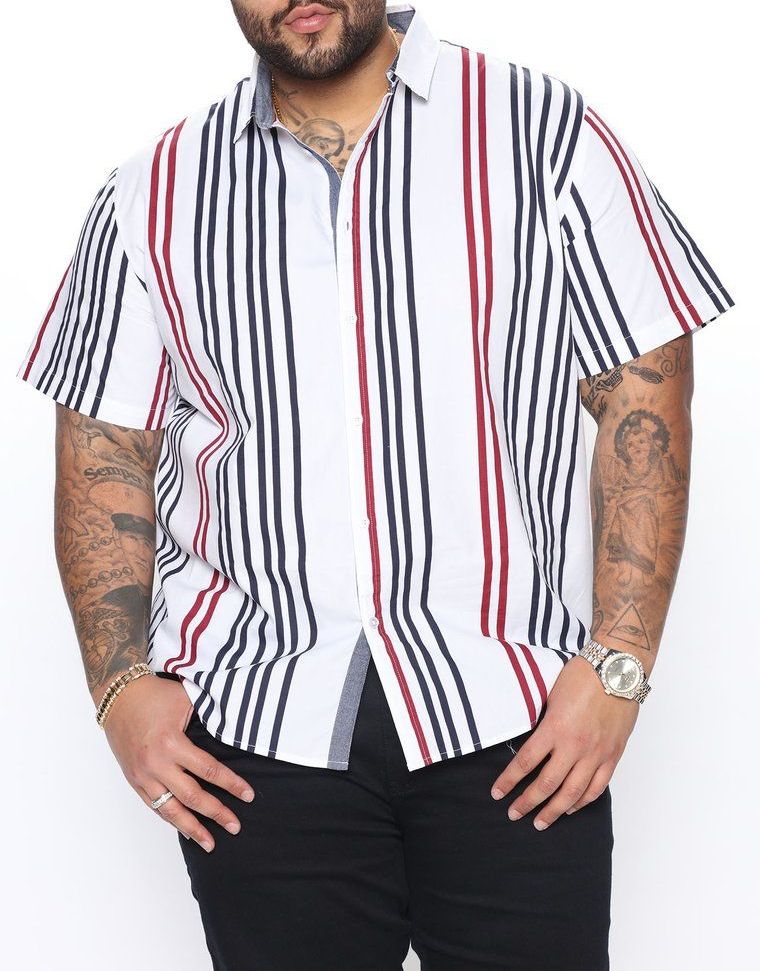 Stripe Short Sleeve Woven Shirt Size: XXL