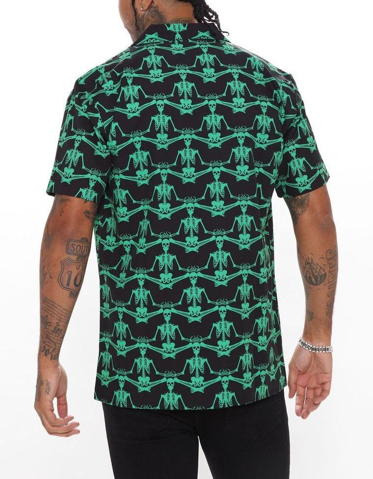 Black/Green Short Sleeve Printed Woven Shirt|Size: M