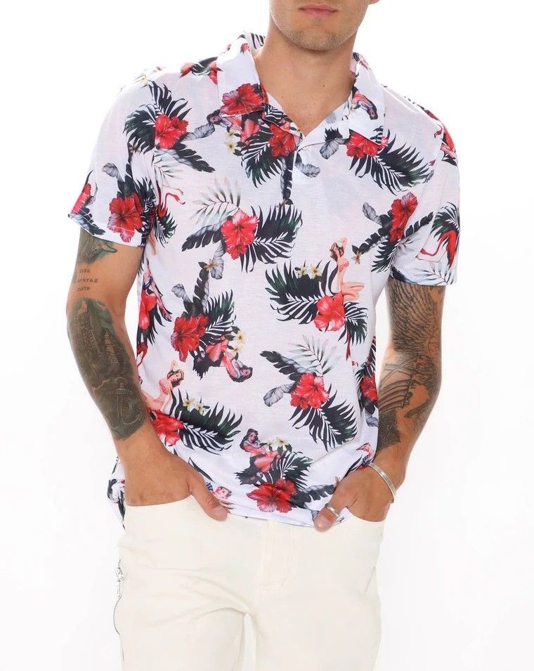 Polo Floral Print Short Sleeve|Size: L