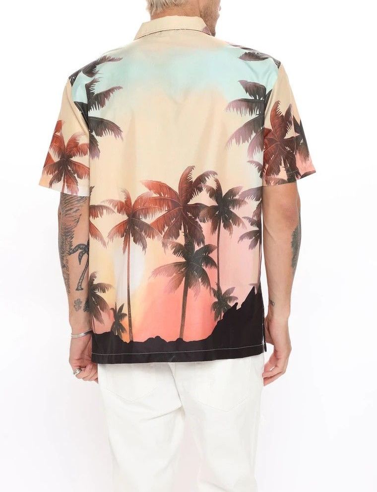 Palm Print Short Sleeve Shirt|Size: L