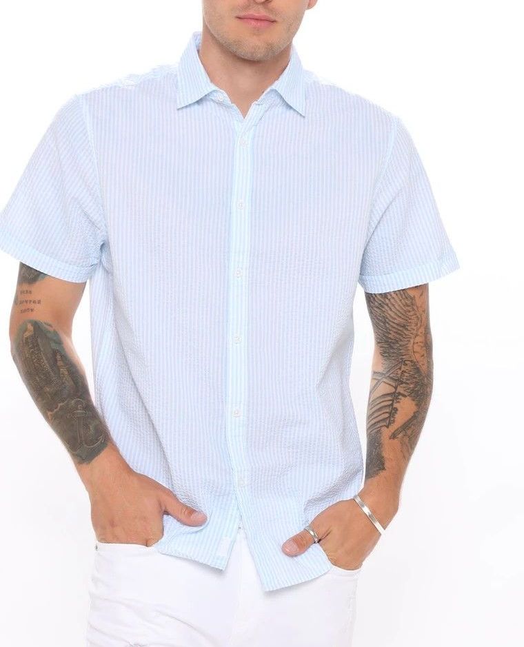 Short Sleeve Woven Shirt White/Blue|Size: M