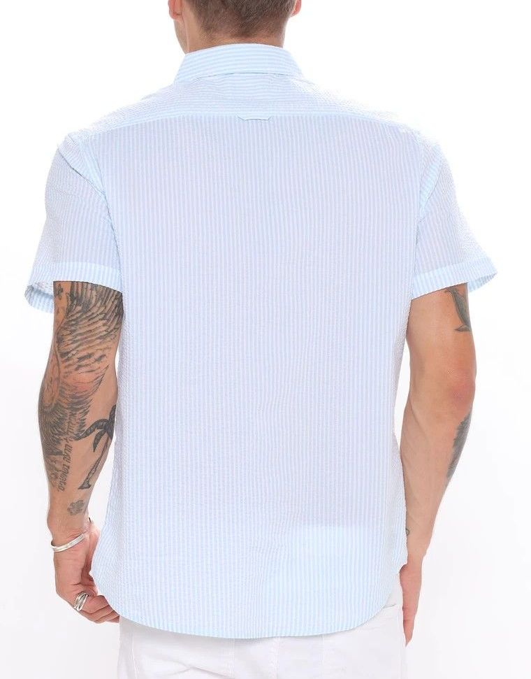 Short Sleeve Woven Shirt White/Blue|Size: M