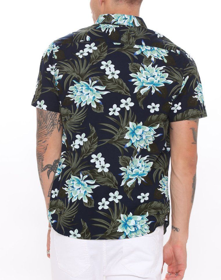 Floral Print Short Sleeve Woven Shirt|Size: M