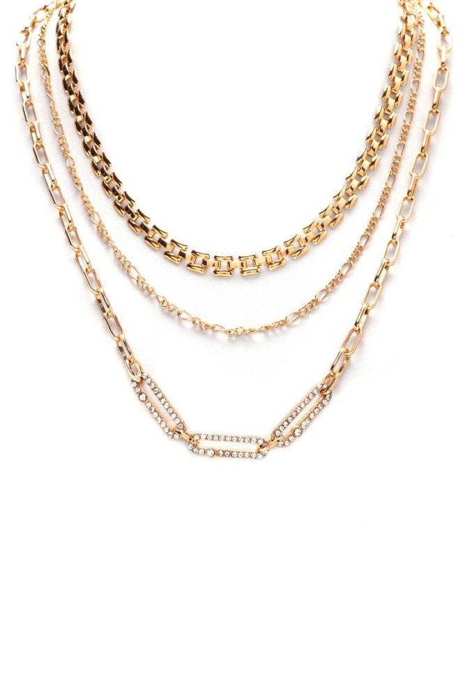 Fashion Gold Layered Necklace Chain SKU: FGLN-3LN
