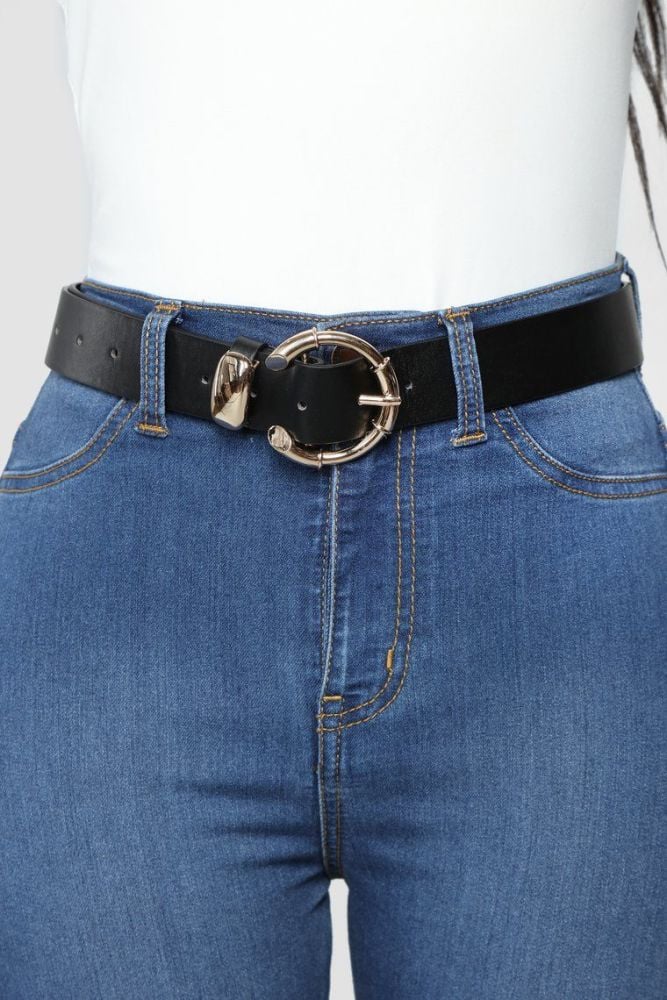  Metal Buckle Skinny Belt Faux Leather Detail Belt|Size: OS
