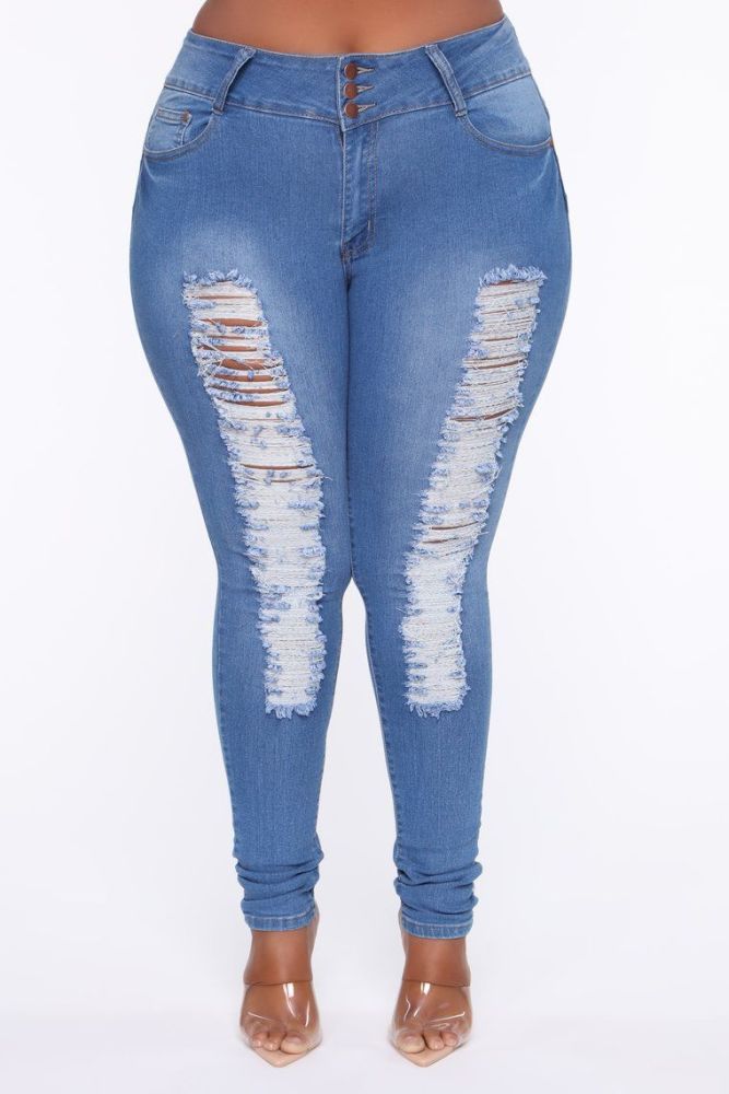 #L009|Distressed Detail Skinny Jeans Size: 3X