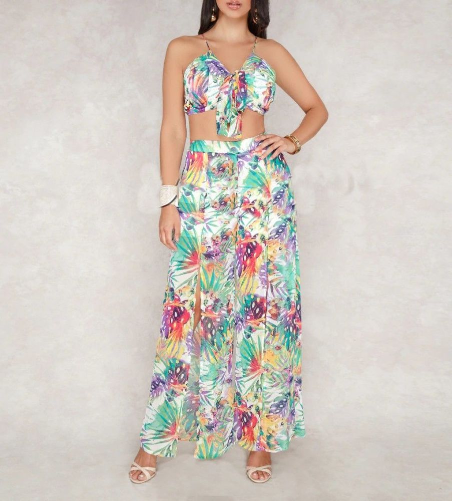 Leaf Print Two Piece Skirt Set Size: S