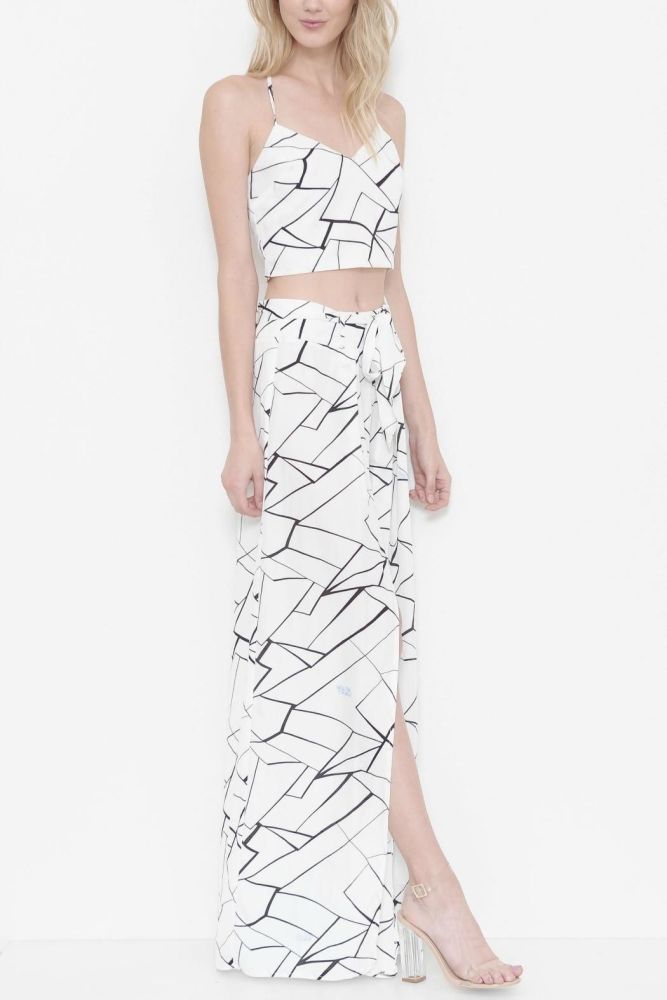 White Pants Printed Two Piece Set Size: S