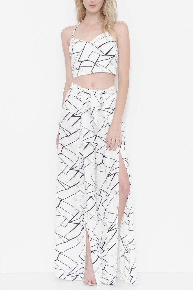 White Pants Printed Two Piece Set Size: S