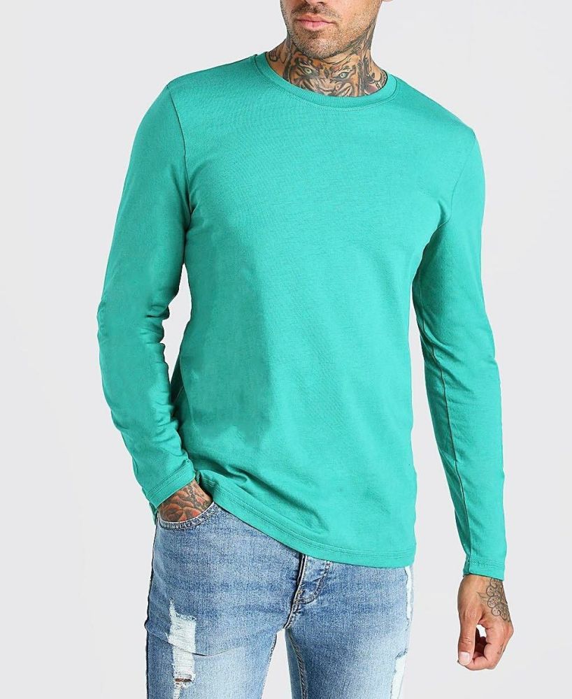 Green Long Sleeve Crew Neck T-Shirt|Size: M