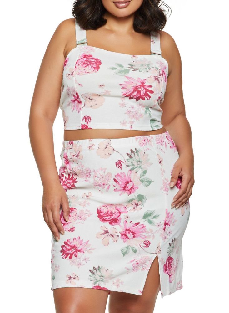Floral Print Crop Top/Skirt Set|Size: 1XL