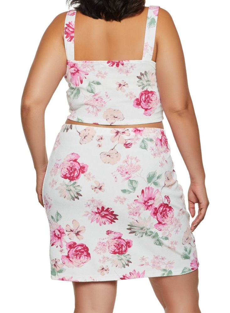 Floral Print Crop Top/Skirt Set|Size: 1XL