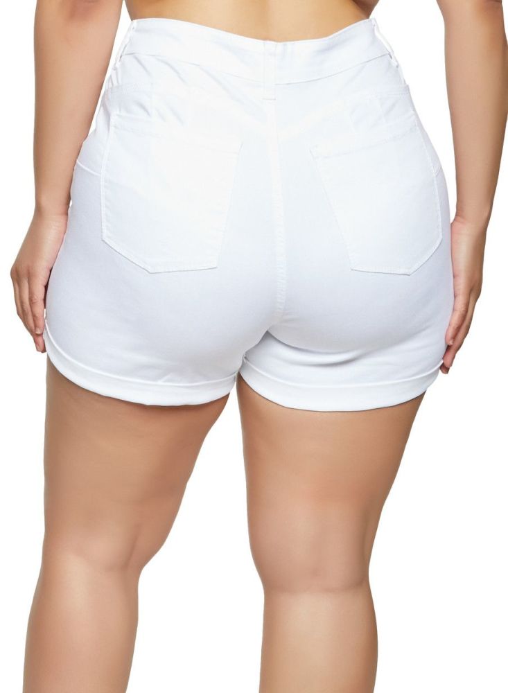 White Cuffs Jean Shorts|Size: 3XL