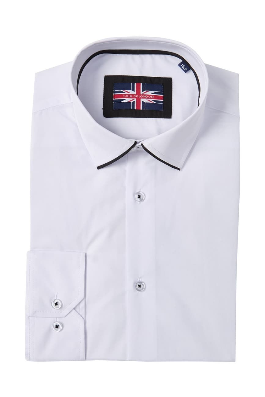 White Solid Tipped Modern Fit Dress Shirt|Size: 3XL