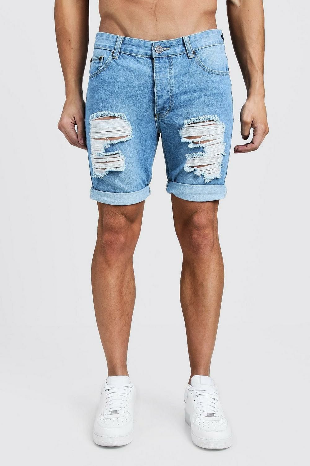 Skinny Fit Extreme Rip Denim Shorts Size 34