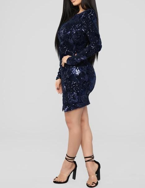 E033|Long Sleeve Velvet Embellished Mini Dress Size: XS