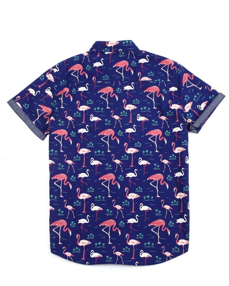 Short Sleeve Printed Button Down Shirt|Size: L