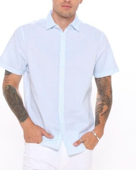 Short Sleeve Button Front Cotton Shirt|Size: M