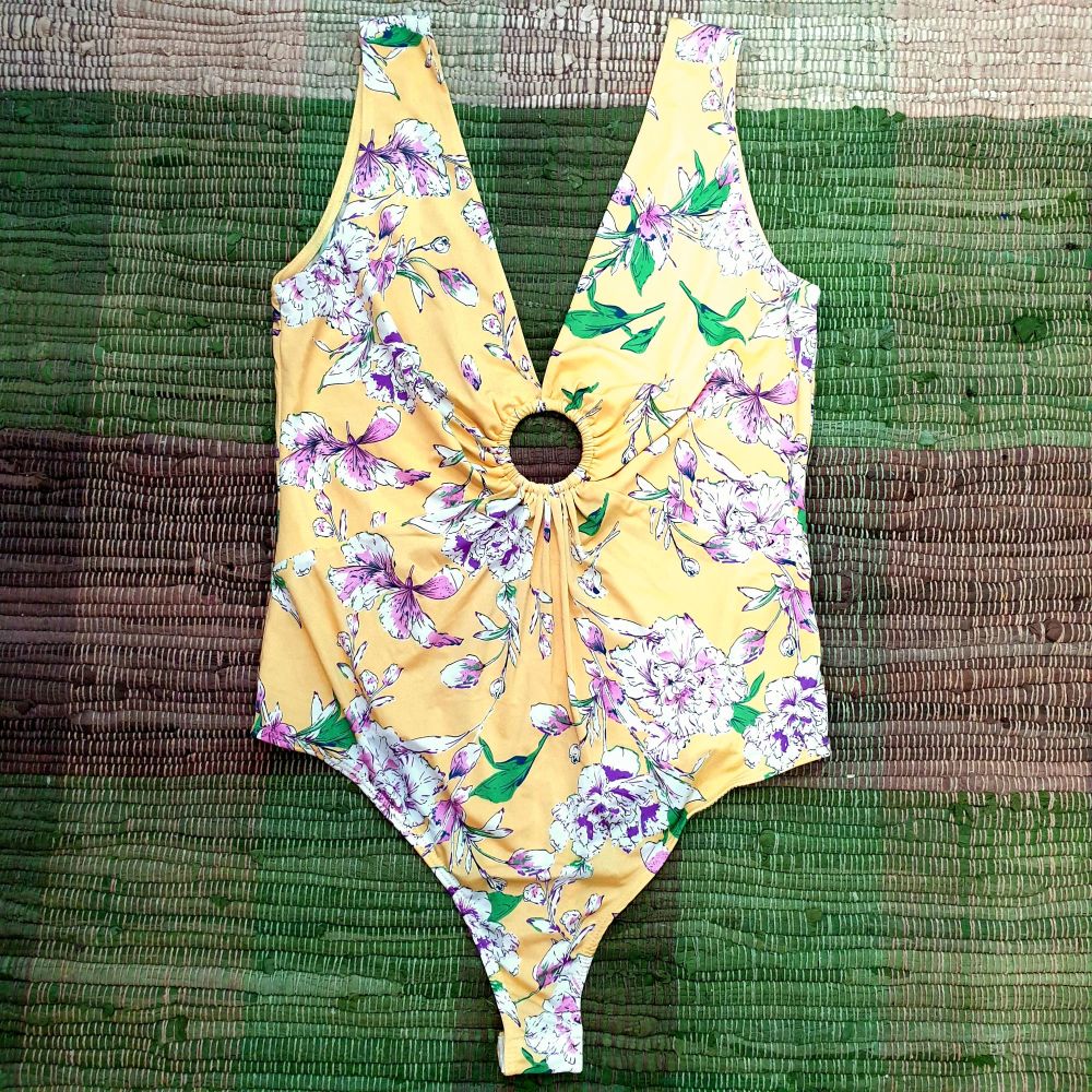 Yellow Floral Print Bodysuit|Size: L