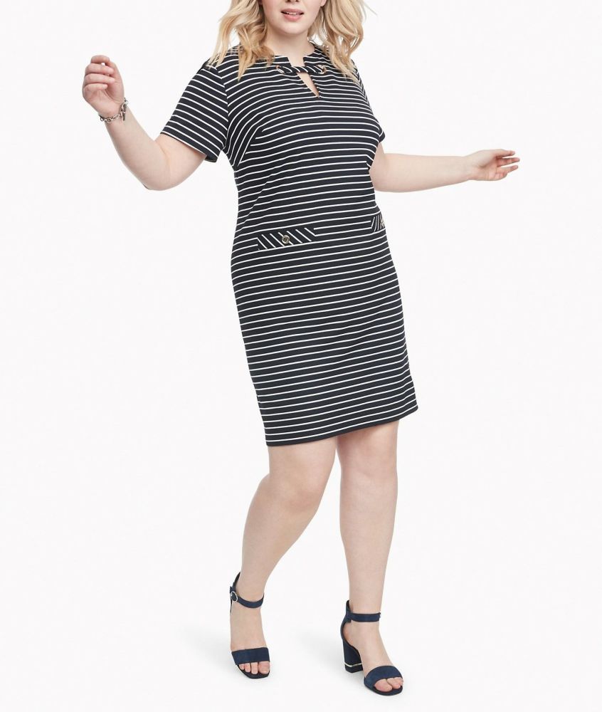 D010|Tommy Hilfiger Essential Short-sleeve Stripe Dress Size: 14
