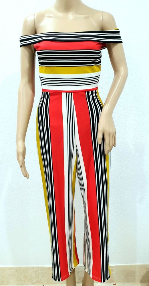 Multi Color Stripes Print Jumpsuit|Size: S