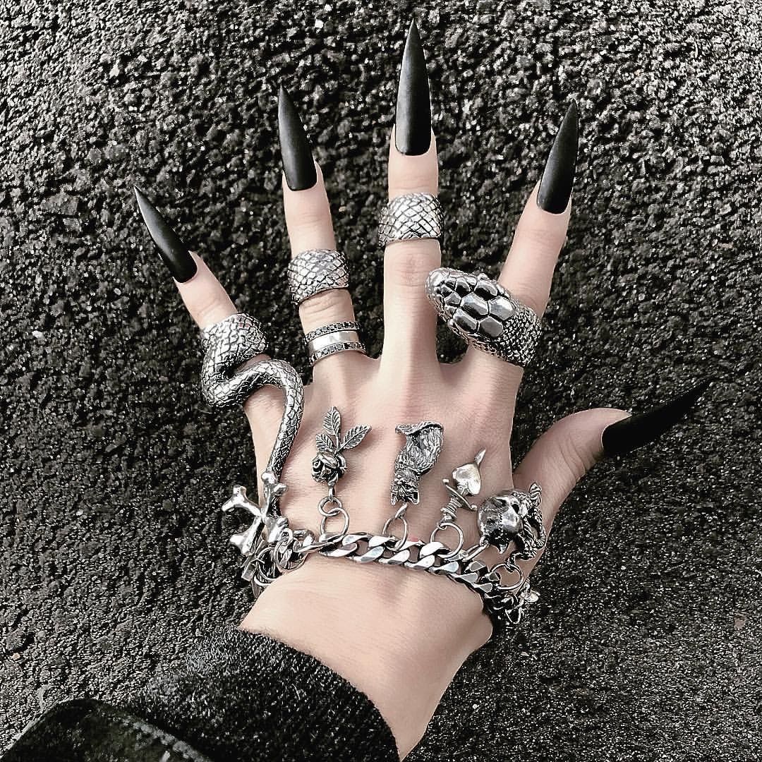 Gothic/Punk Vintage Metal Snake Midi Ring Set  