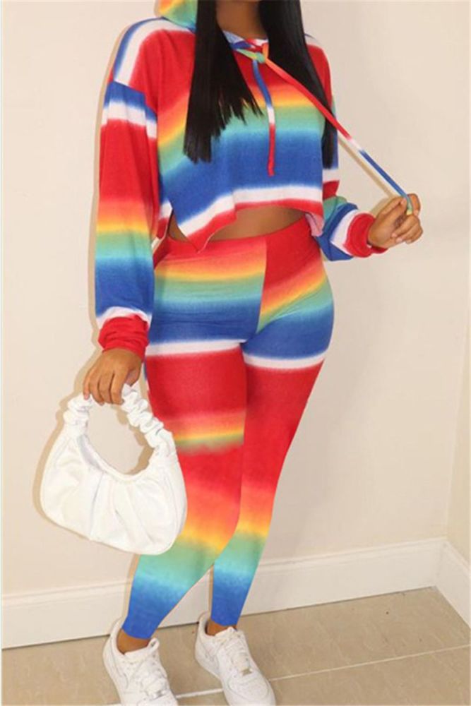 Stretch Rainbow Stripe Hooded Top Size: M/L