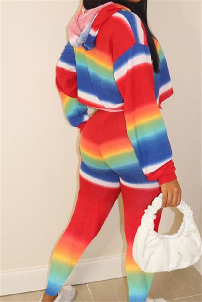 Stretch Rainbow Stripe Hooded Top Size: M/L