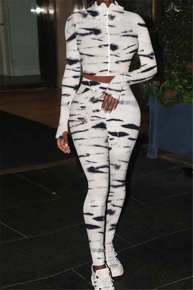 Tie-dyed Stretch High-neck Slim Two-piece Set Size: S