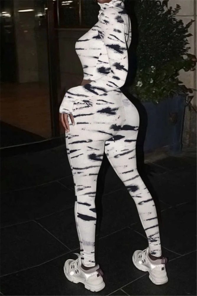 Tie-dyed Stretch High-neck Slim Two-piece Set Size: S
