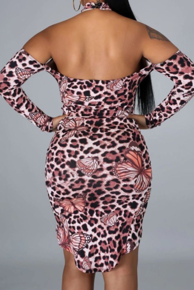 B311|Leopard/Printed Stretch Dress Size: M