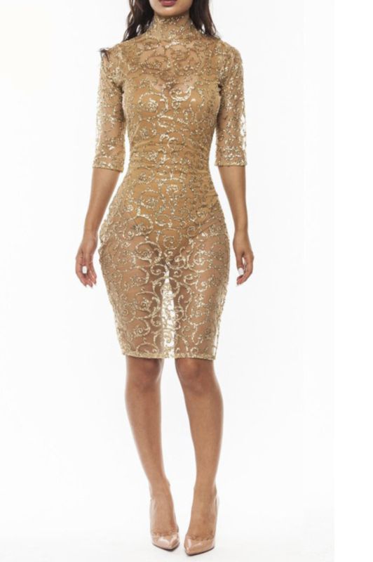 B294|Gold Sequin Long Sleeve Two Piece Set Size: M/L