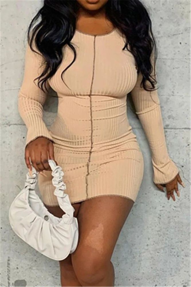 Long Sleeve Round Neck Mini Dress Size: L SKU: C980790