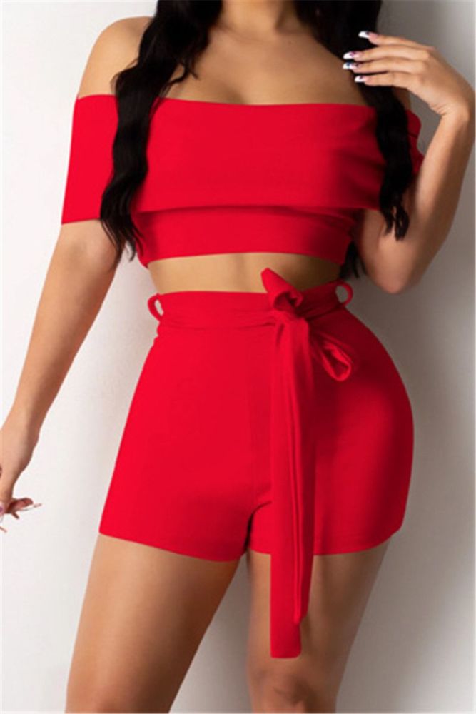 Red Stretch Tube Top Two-piece Set|Size: M